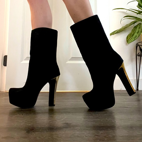 Theyskens’ Theory Suede Platform Boots with Gold Heel - Picture 1 of 9